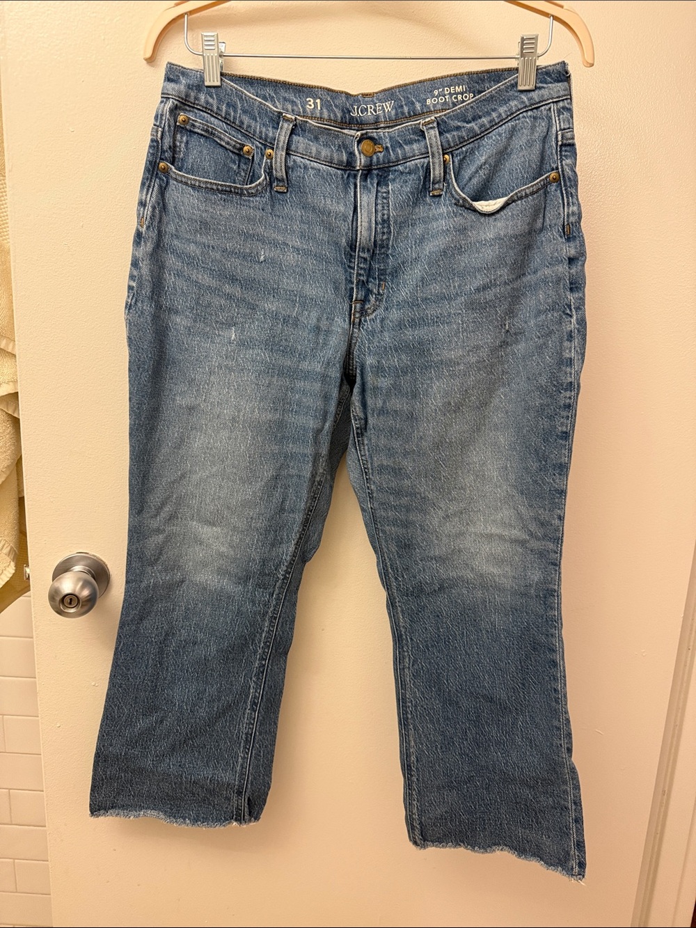 J. Crew Cropped Demi-Boot Jeans in Medium Blue Wash